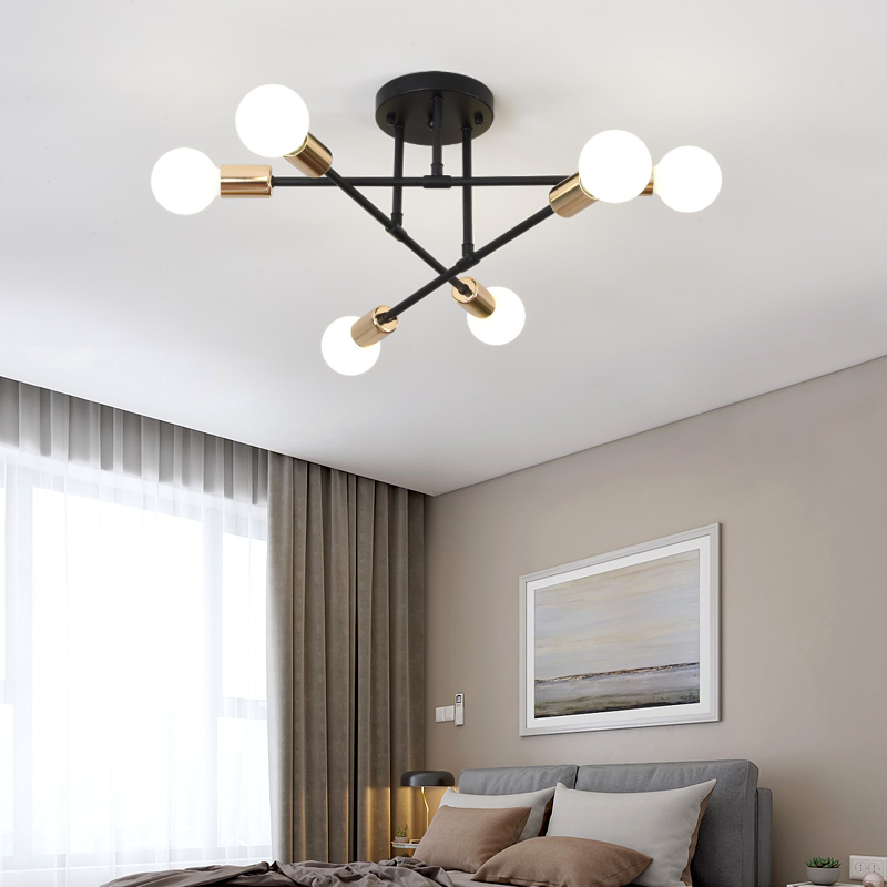 Lámpara de techo LED de 6 cabezales, Material de hierro forjado Industrial Retro, luminaria para el hogar, luz moderna para sala de estar, luz decorativa E27