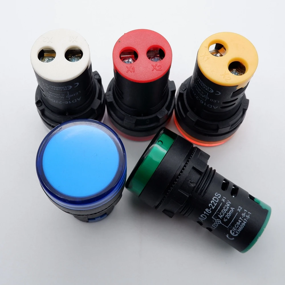 22mm Plastic Indicator Light AD16-22DS Red Yellow Blue White Green 12V 220V Panel Installation Signal Power LED Indicator Light