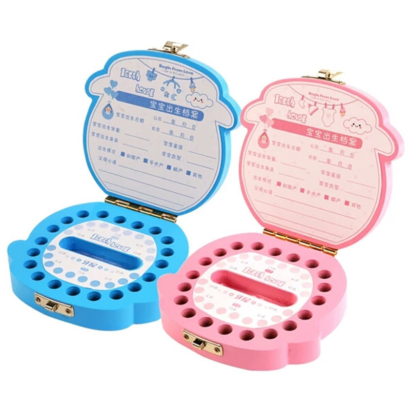 Caja colorida para dientes de bebé, inglés/español/francés/ruso/italiano/holandés/Portuga, estuche de recuerdo, organizador de dientes de regalo para niños