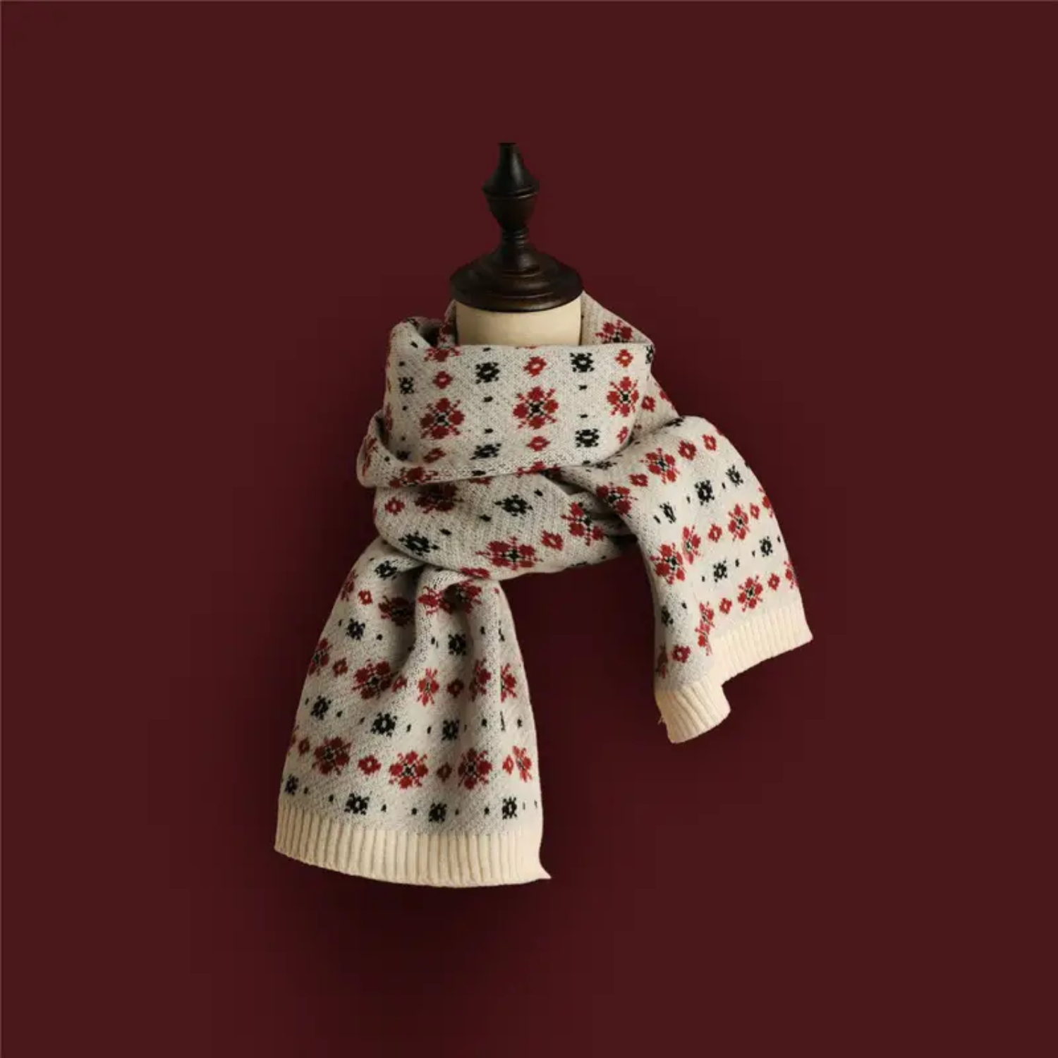 Handmade Christmas Knit Raw Line Cute Scarf featuring Deer and Elk Design for a festive and cozy look