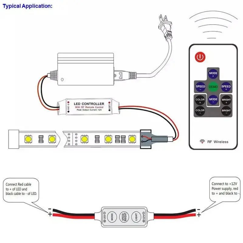 Controller dimmer LED 12V 11 tasti DC 5V 12V 24 V Telecomando wireless RF per luce di striscia LED Memoria intelligente monocolore