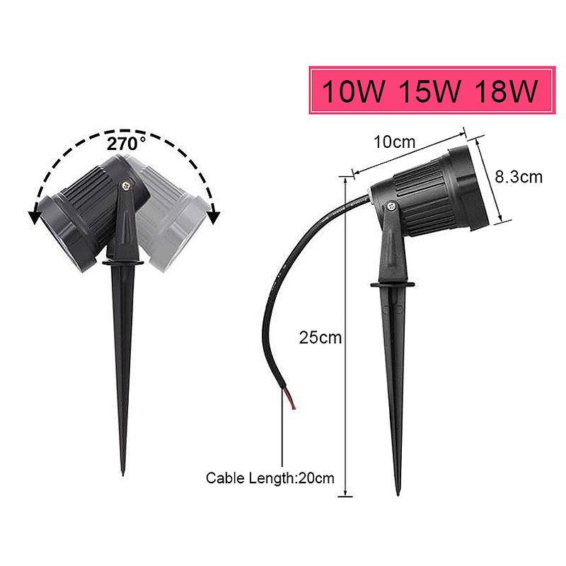Iluminación LED COB para jardín, 5W, 7W, 10W, 15W, lámpara para césped con punta para exteriores, iluminación impermeable, focos para camino de jardín, AC110V, 220V, DC12V, 24V
