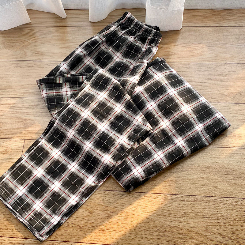 Sommer Frühling Gestrickte Baumwolle Herren Plaid Nachtwäsche Hosen Lose Weiche Lange Hosen Homewear Atmungsaktive Männliche Lounge Schlaf Bottoms