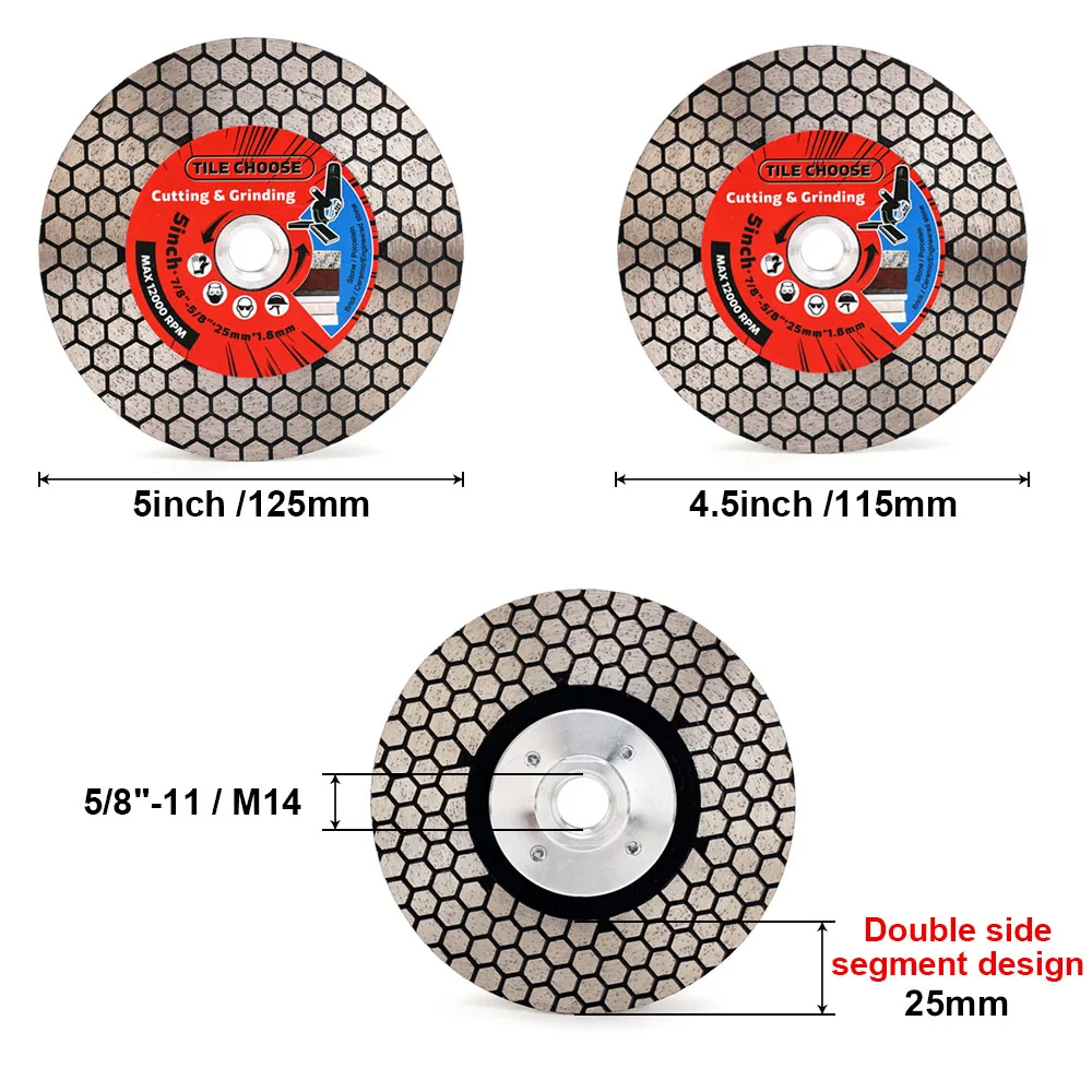 Casaverde D115mm/125mm disco de corte de diamante para azulejos, hoja de molienda de porcelana con brida extraíble para cortar piedra