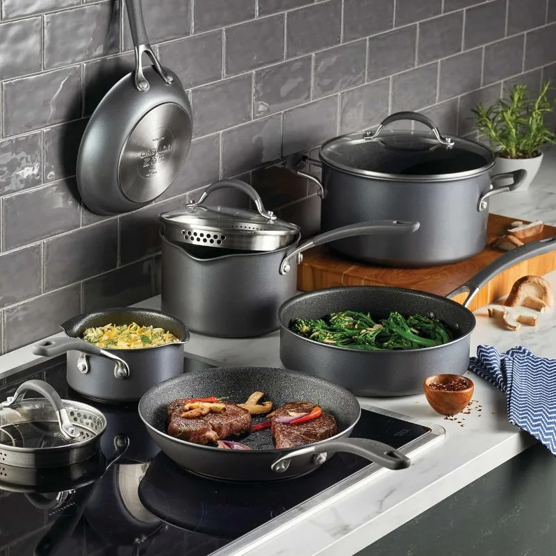 A1 Series with ScratchDefense Technology Nonstick Induction Cookware/Pots and Pans Set, 9 Piece, Graphite