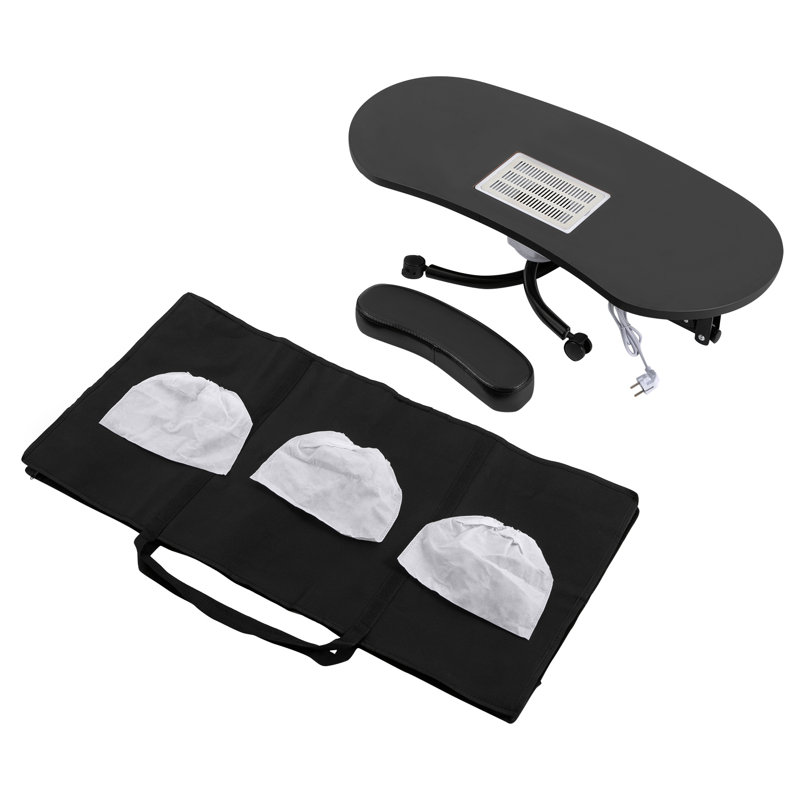 Maniküretisch, klappbarer Nagelschreibtisch mit Tragetasche, tragbar, mit Rollen, integrierter Staubsammler, Schwarz