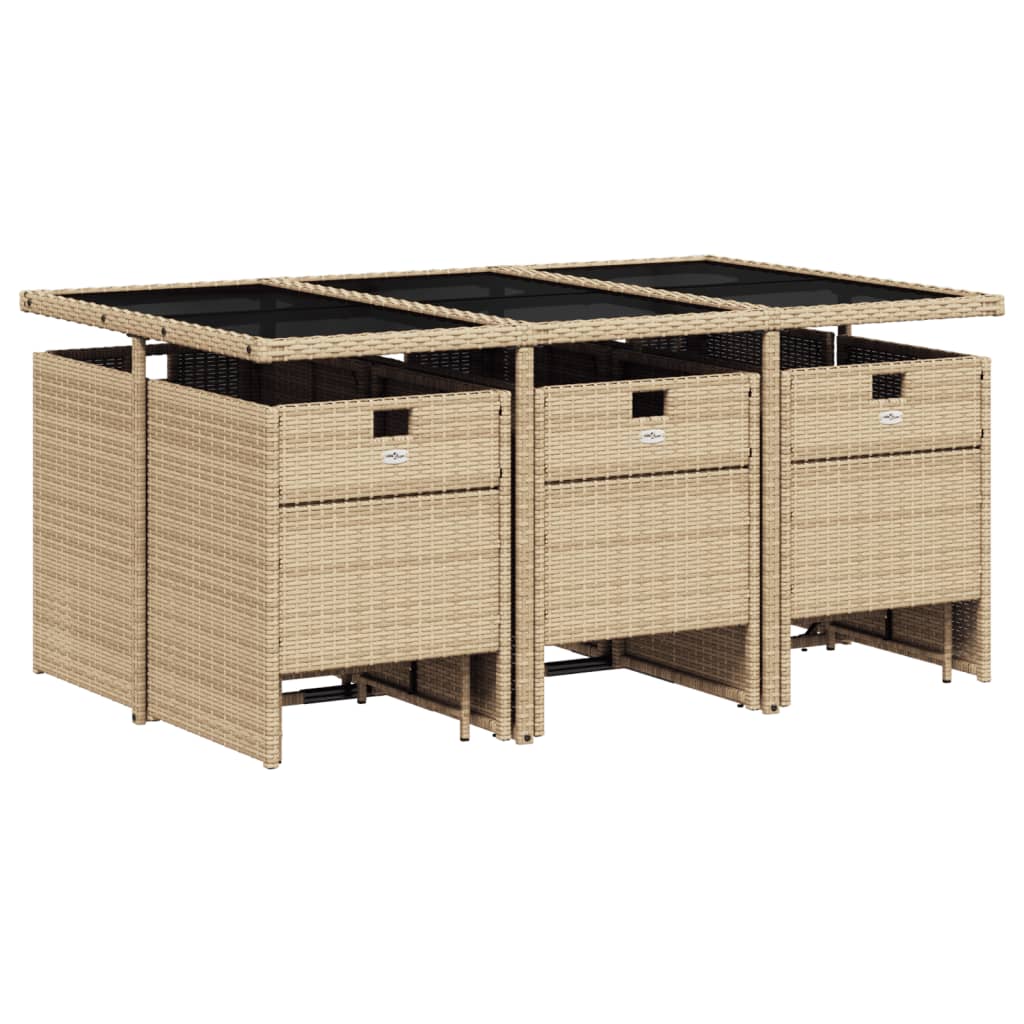 11-tlg. Beige Poly Rattan tuineetgroep met kussens