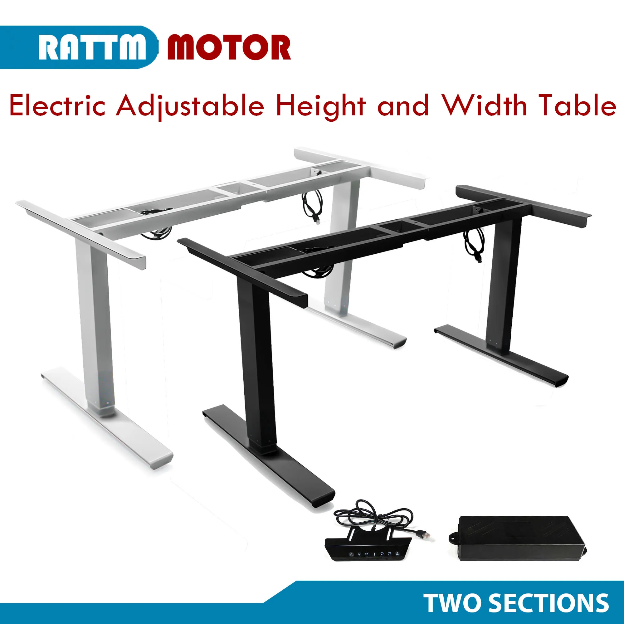 Black/White Electric Stand Up Desk Two/Three Sections Electric Dual Motor Height Adjustable Table Lifting Desk Frame