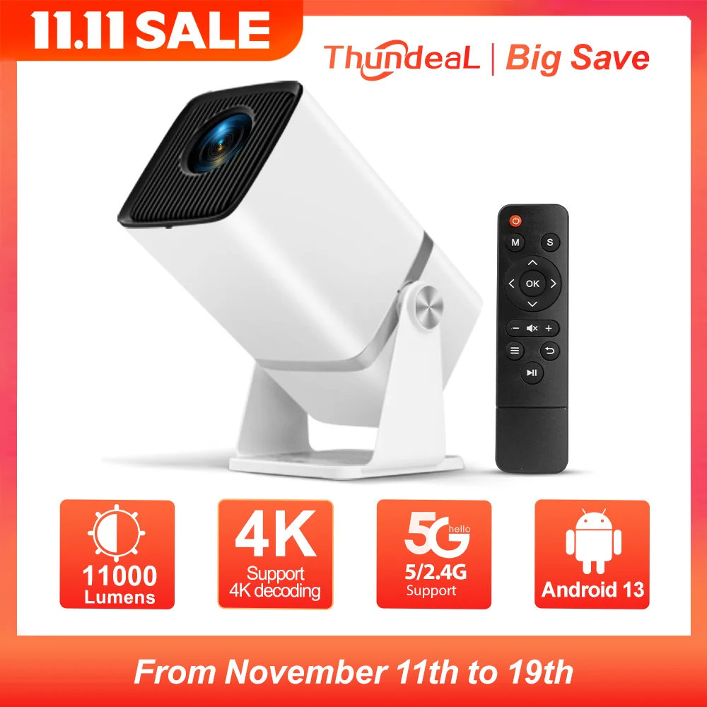 ThundeaL 4K Full HD Projector FHD TD80W Android WiFi 3D Home Theater TD80 Portable Beam Mini Projector Meeting 3D Video PK HY320