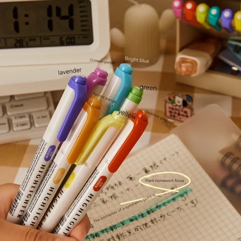 5 สี/กล่อง Double Headed Highlighter ชุดปากกาเรืองแสงวาด Markers Highlighters ปากกา Art ญี่ปุ่นน่ารัก Pastel เครื่องเขียน