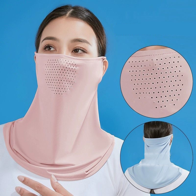 1pc respirável orelha pendurado máscara de proteção solar pescoço capa gelo seda rosto cheio uma peça máscara facial ao ar livre cachecol verão.