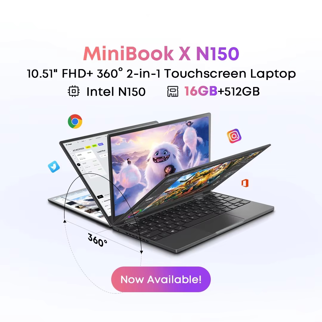 Ноутбук CHUWI MiniBook X 2 в 1 Intel N150 (до 3,6 ГГц) 512 ГБ ПЗУ 16 ГБ LPDDR5 10,51 дюйма 1200x1920 FHD IPS Ноутбук с Windows 11
