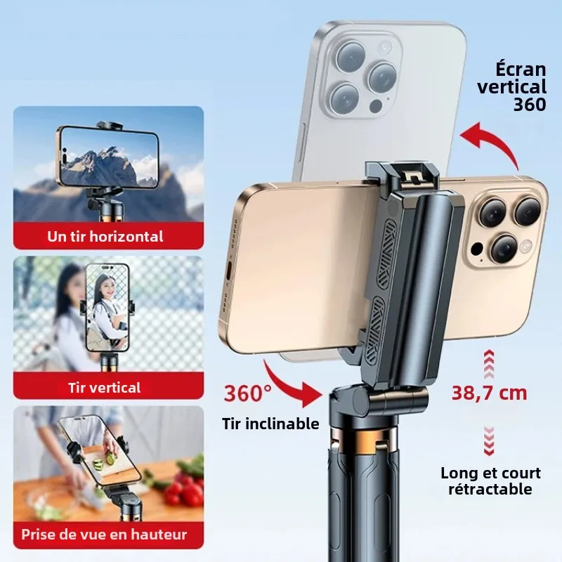 Super Mini perche à Selfie, support pour téléphone Portable, aide au tir, conception intégrée polyvalente, télécommande Bluetooth pour diffusions en direct