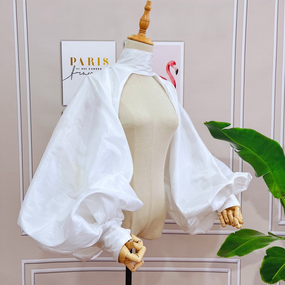 Veste à manches bouffantes, Orange et or, cape courte, boléro, châle, col haut avec boutons, accessoires de mariée