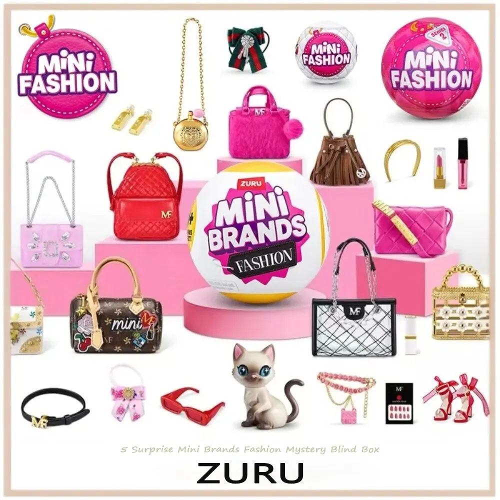 Zuru Mini marcas de juguetes, 5 Mini marcas sorpresa, juguetes en miniatura, caja ciega misteriosa, bolsa de moda, zapatos, bola, juguete en miniatura Original