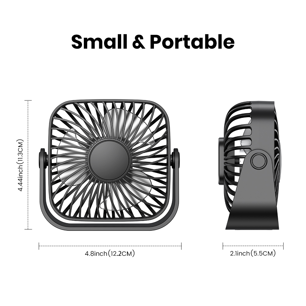 TOPK 4Inch USB Mini Portable Fan for Camping,3 Speeds Quiet Desk Table Personal Fan,360°Adjustment Standing Fans for Room Home