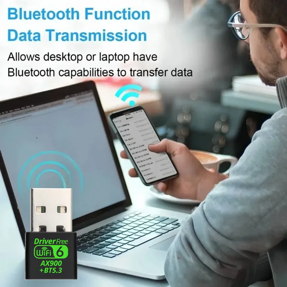 WiFi 6 AX900 Bluetooth 5.3 WiFi USB Adapter Wireless Dual Band 2.4G&5GHz Wi-Fi Antenna USB For PC/Laptop Win10/11 Driver Free