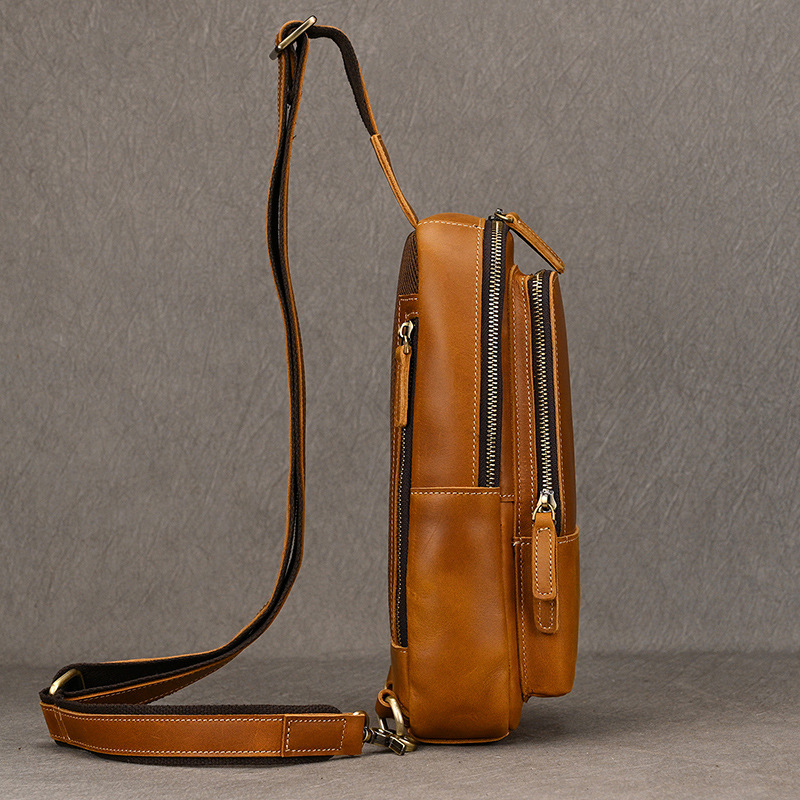 Bolso de pecho multifunción de lujo para hombre, bandolera de hombro de cuero genuino para deportes al aire libre, mochila táctil, nuevo diseño
