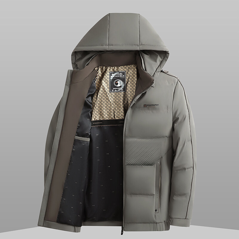 Mittellange Daunenjacke, 90 % weiße Entendaunen, leichte Polsterung für Herren, Winter-Markenjacken, kalte Kleidung, Herrenmantel