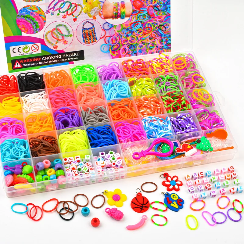 Conjunto de faixas de tear coloridas criativas, kit de fabricação de pulseiras de arco-íris, pulseira de borracha diy, brinquedos artesanais para meninas, presentes de aniversário