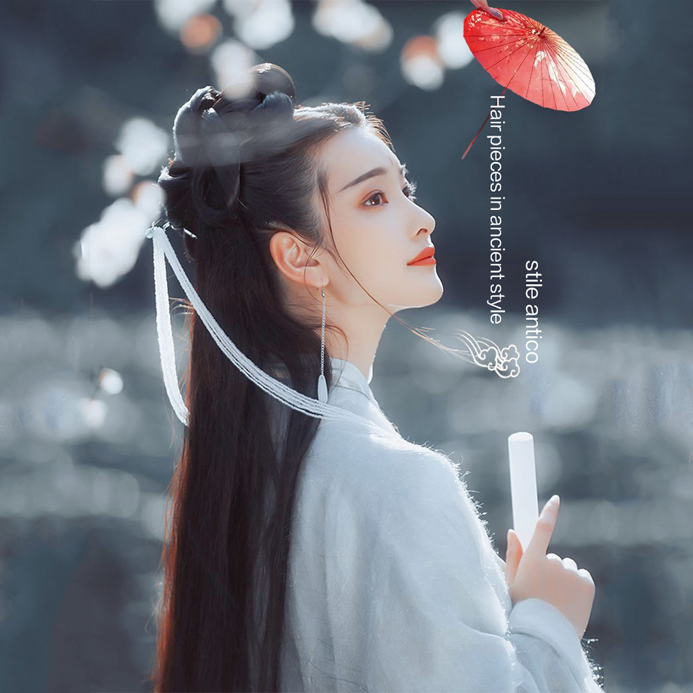 Hanfu วิกผมชิ้นข้าวโพดหนวดทรงผม one piece hair extension ไม่ผูกปมผมยาวตรงชิ้นทรงผมโบราณสําหรับผู้หญิง