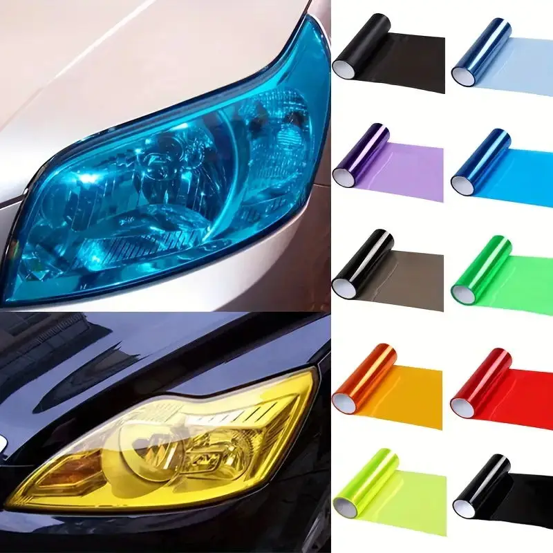 Película de tinte para lentes, envoltura de vinilo, pegatinas para coche, humo, negro oscuro, azul, rojo, transparente, para faro trasero de coche, luz antiniebla