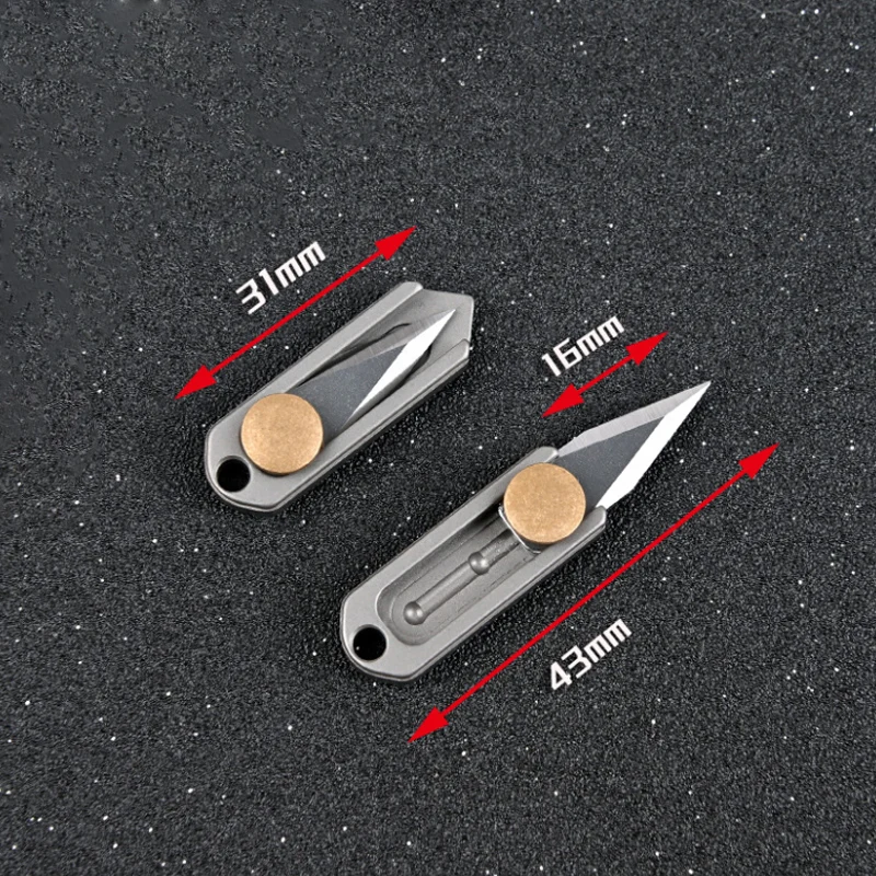 Nguyên Chất Titan Mini Dao Phá Thể Hiện Dao Di Động EDC Móc Khóa Mặt Dây Chuyền Túi Kéo Đẩy Mở Hộp Dao