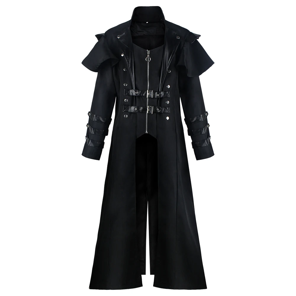 Trench lungo medievale vintage Giacca doppiopetto gotica Cappotto Steampunk da uomo Cappotto cosplay vittoriano