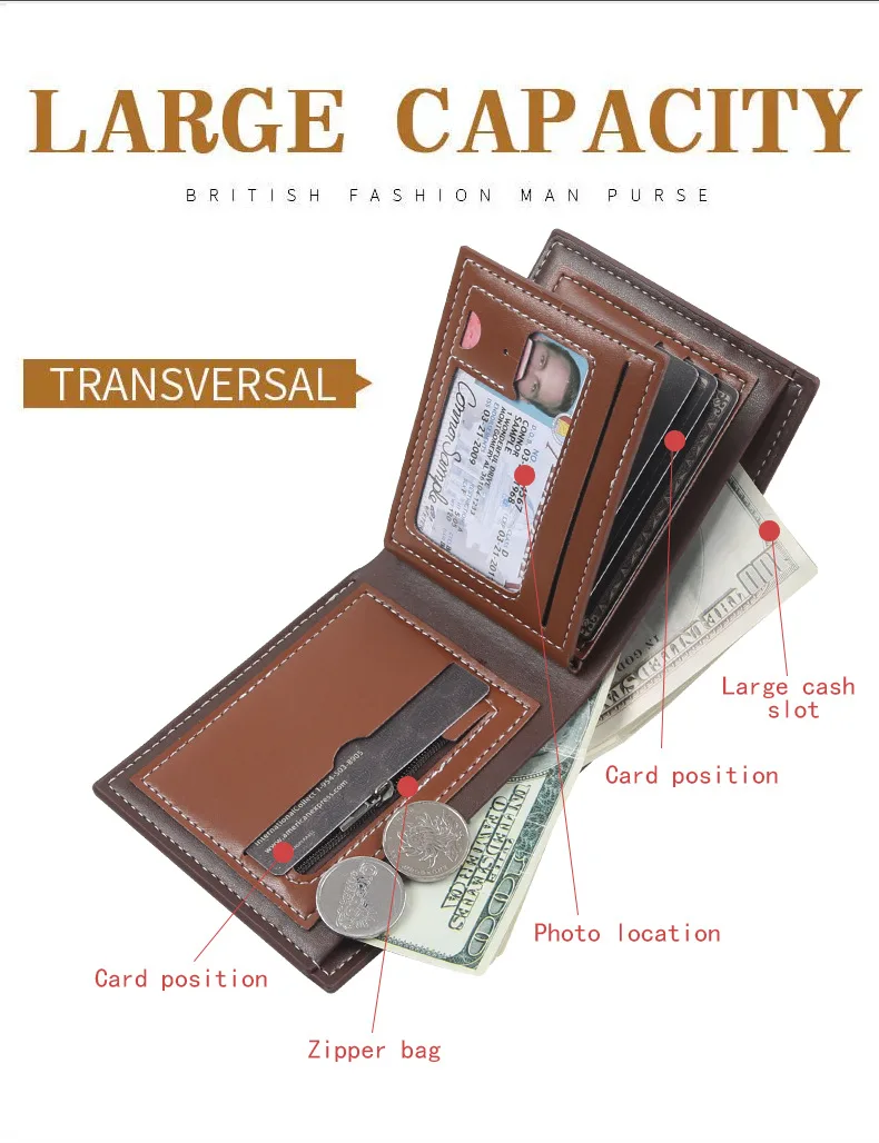 가죽 남성용 짧은 지갑 Bifold Business Slim Minimalist Ultra-Thin with Multiple Card Holders 청소년을위한 동전 지갑 머니 클립