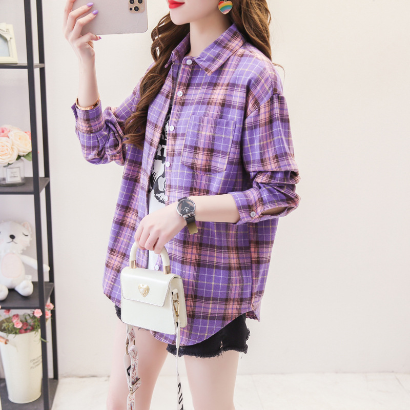 ยี่ห้อ Casual ผู้หญิงเสื้อลายสก๊อต 2023 ฤดูใบไม้ร่วงใหม่บูติกสุภาพสตรีหลวมเสื้อและเสื้อหญิงเสื้อแขนยาวเสื้อผ้า