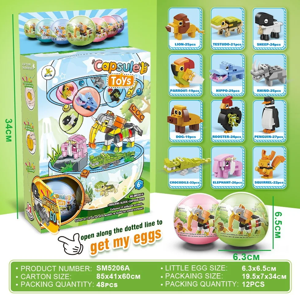 Bloques de construcción de animales 3D 12 en 1: juego de rompecabezas de madera DIY para juegos creativos de niños