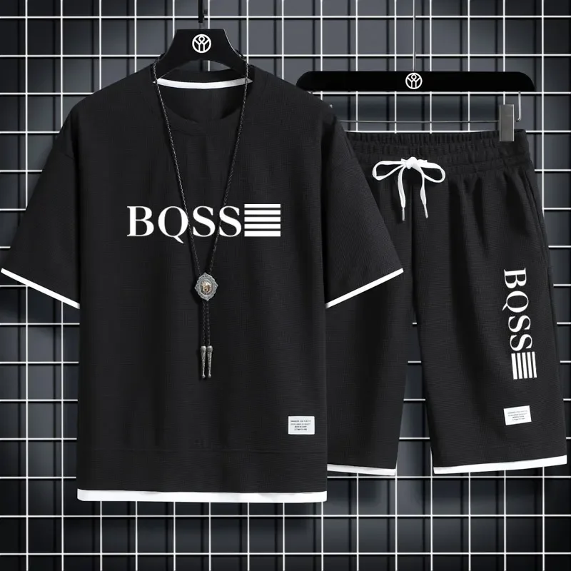 Sommer Fitness Jogging lose Sportbekleidung Set Herren einfarbig Kurzarm Casual T-Shirt + Shorts atmungsaktives zweiteiliges Set