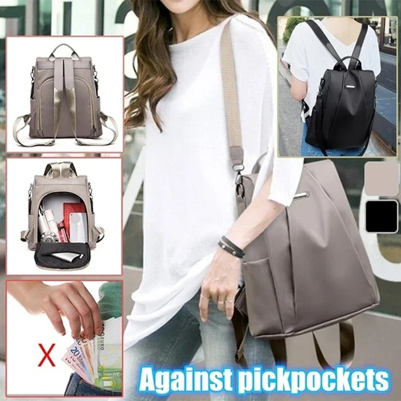 Nova moda náilon cor sólida leve impermeável grande capacidade alça de ombro destacável mochila feminina multifuncional
