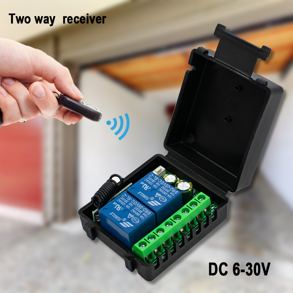 12V/24V 6-30V 433Mhz 2 Channel Relay Wireless Remote Control Switch + Two Keys Remote Controls for Garage Door Lighting Curtains