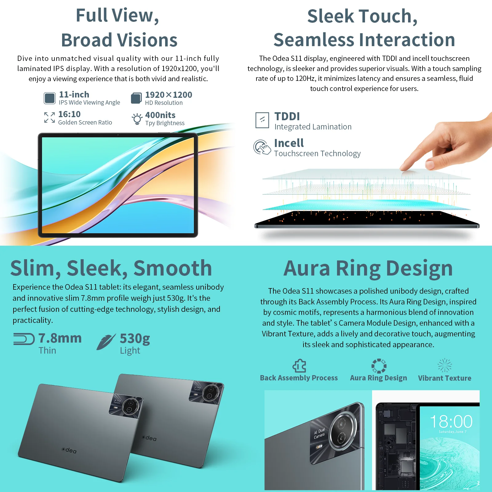 Odea s11 tablet android 14 max 16gb ram 256gb rom t606 8-core 11 zoll tddi tabletten 4g volte gps 8000mah widevine l1 typ-c