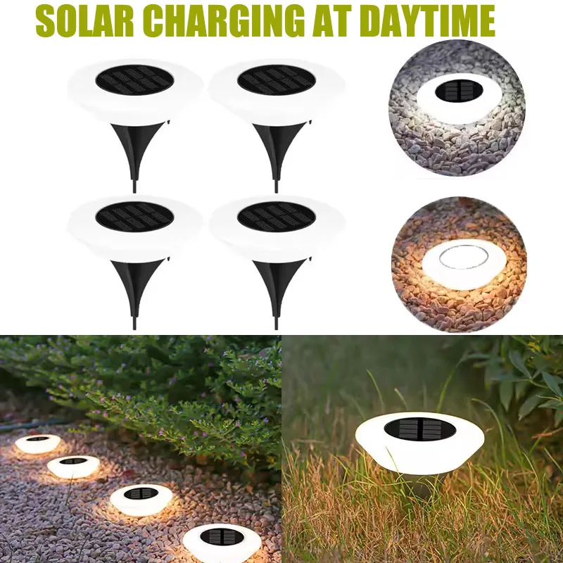 Luces solares de suelo, paquete de 1/4, lámpara LED para jardín, lámpara de pie para exteriores, luz de paisaje para camino de jardín, patio, cubierta, decoración de acampada