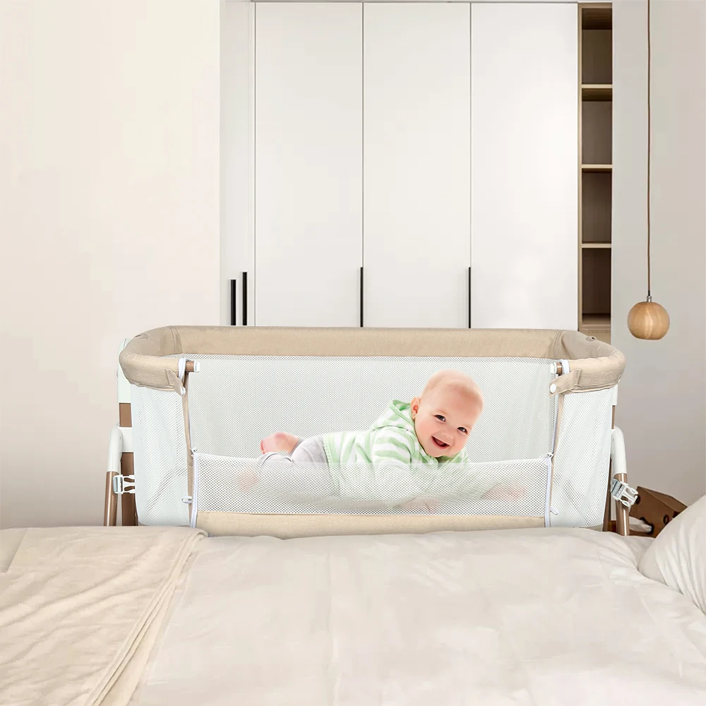 Berço de bebê 3 em 1, cama de bebê, balancim, cama de viagem para bebê com colchão, berço com 6 altura, função de berço, malha respirável
