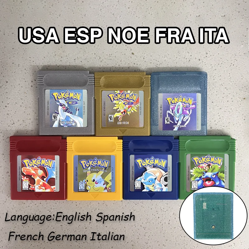 GBC Картридж для видеоигр Консольная карта Pokemon Синий/Кристалл/Зеленый/Золотой/Красный/Серебристый/Желтый Высокое качество с многоязычным