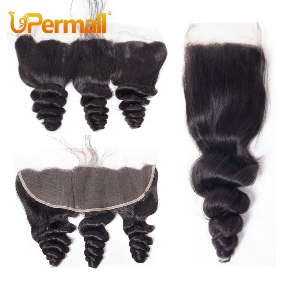 Upermall onda solta 5x5 4x4 fechamento de renda pré arrancado suíço hd transparente 13x4 orelha a orelha frontal parte livre 100% remy cabelo humano