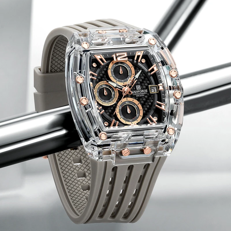 ใหม่ NAVIFORCE ผู้ชายควอตซ์นาฬิกามัลติฟังก์ชั่แฟชั่นกีฬา Chronograph 5ATM กันน้ําซิลิโคน Casual Man นาฬิกาข้อมือ