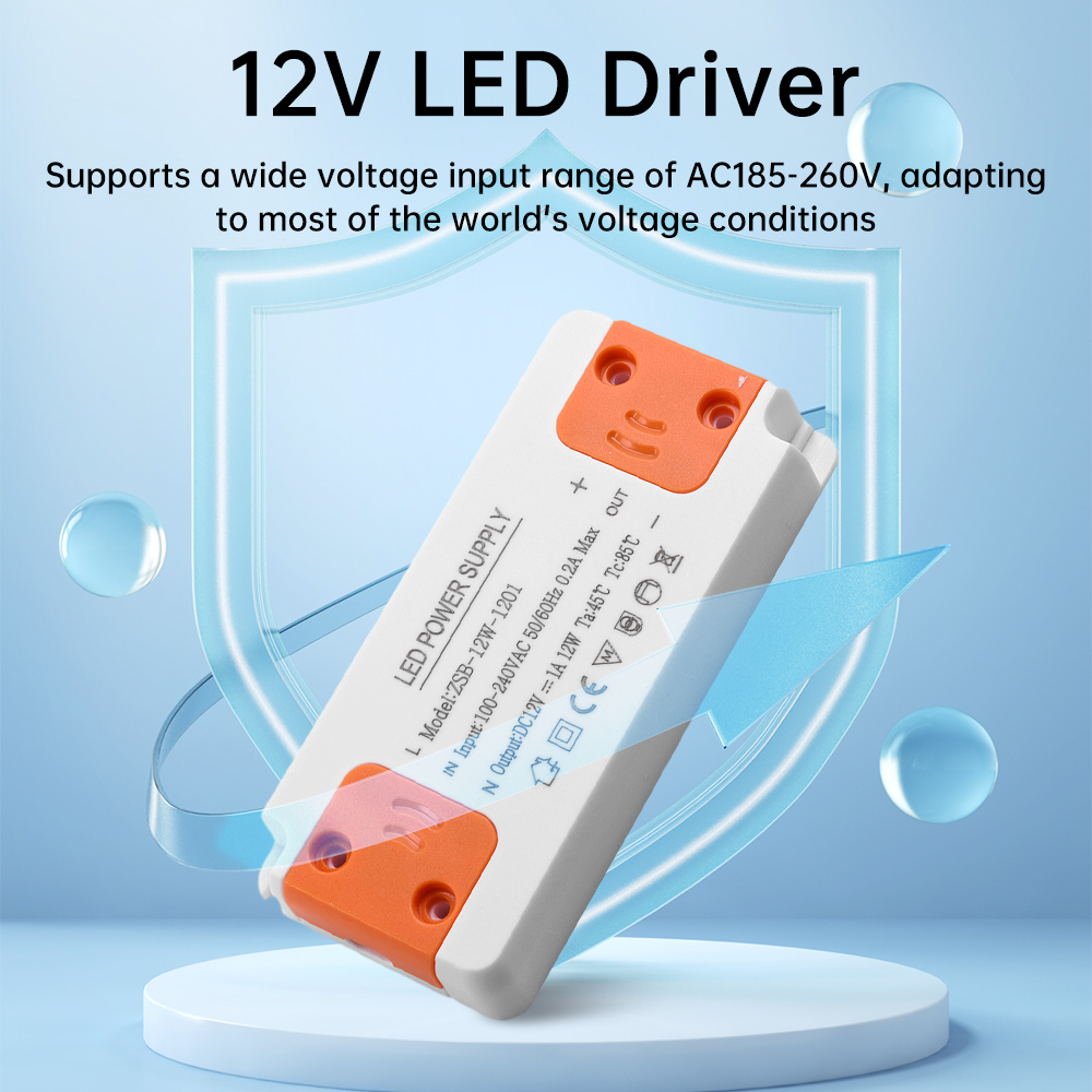 Controlador LED de 12V, fuente de alimentación de accionamiento de voltaje constante fino, entrada de AC185-260V de 12W, 18W, 24W, 36W, adecuada para varias lámparas LED