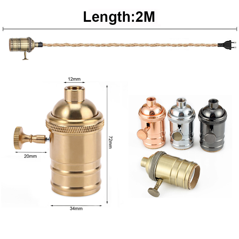 GANRILAND EU Stecker Netzkabel Twisted Hanf Seil Dekorative E27 Buchse Kupfer Lampe Basis Kabel 2M 220V Elektrische draht Für Beleuchtung