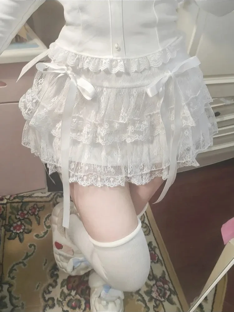 Harajuku Lace Skirt Punk Grunge Mini Skirts Women Y2k Aesthetic Subculture High Waist Cake Streetwear Vintage Kawaii Jupe Summer
