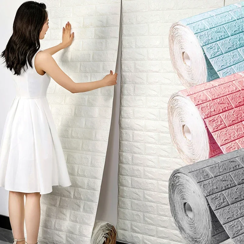 70 ซม.x 5/10 M 3D ต่อเนื่องอิฐสติ๊กเกอร์ติดผนัง Self-กาววอลล์เปเปอร์สติกเกอร์กันน้ํา DIY บ้านตกแต่งโฟมสติ๊กเกอร์ติดผนัง