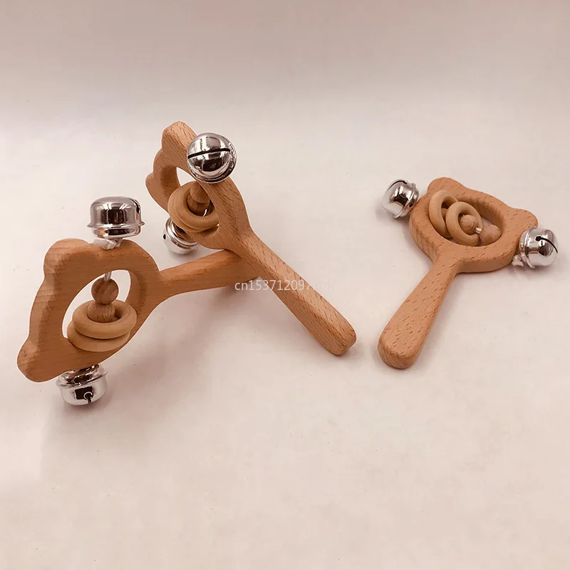 1 ชิ้นเด็กไม้ Teether กระต่ายนกฮูก Beech แหวนไม้ Teether พยาบาลจี้เด็กสัตว์ Rattles Chew ของเล่นอุปกรณ์เสริม