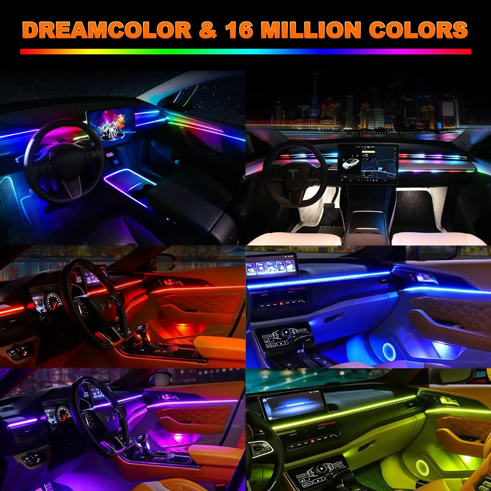Éclairage ambiant de voiture au néon dynamique 2 en 1, bande lumineuse intérieure à LED en acrylique Dreamcolor, lampe décorative RVB pour les placements, modèle 3, Y, S, X