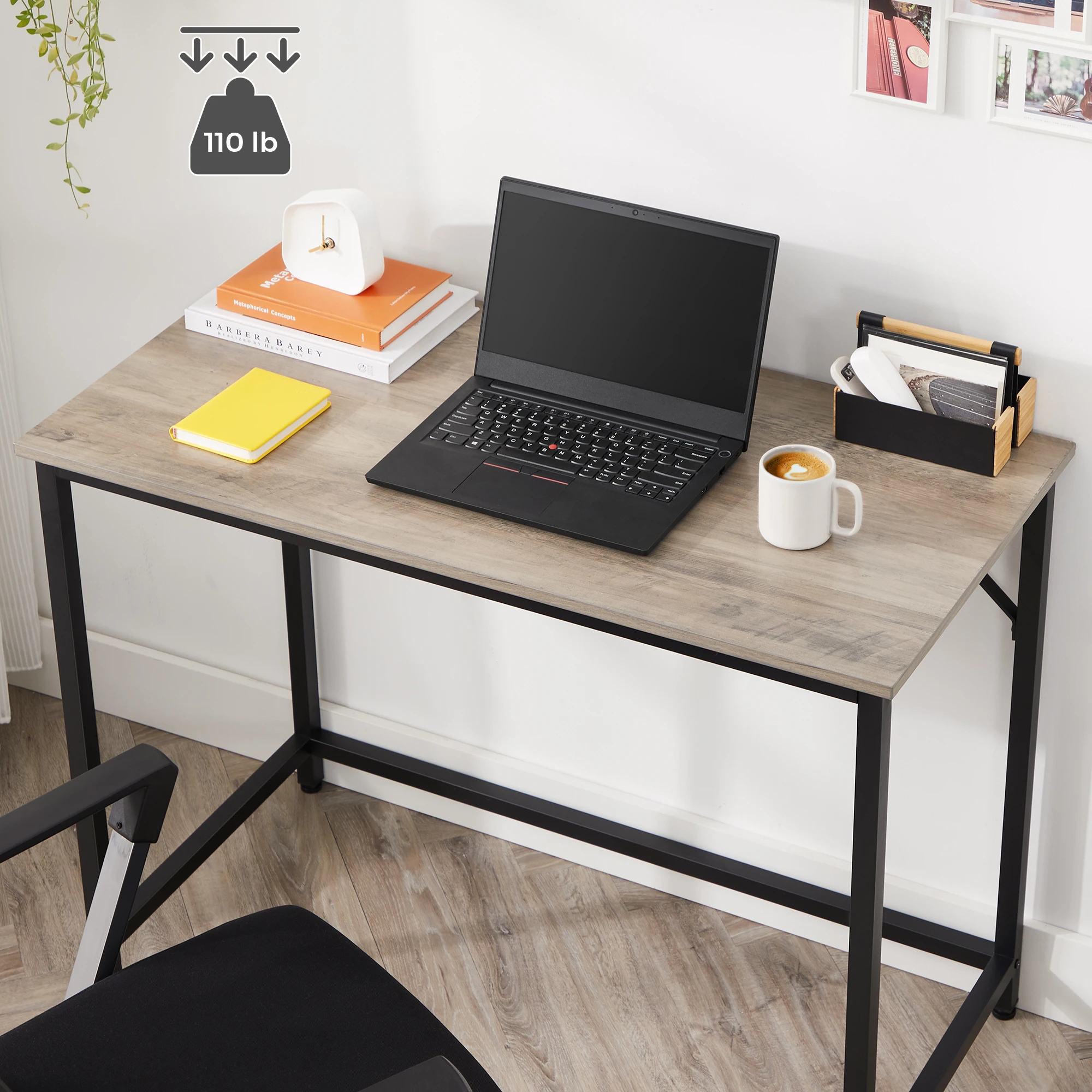 VASAGLE Bureau, Table, Poste de Travail, pour Bureau, Chambre, 50 x 100 x 76 cm, Style Moderne, Cadre en Métal