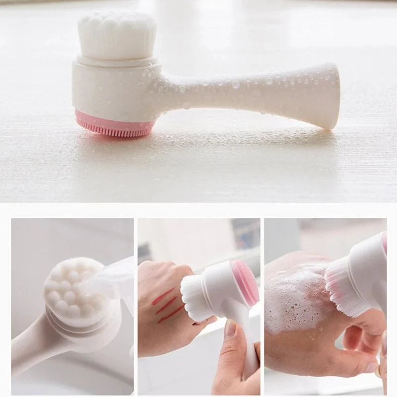 3D คู่ซิลิโคนแปรงทำความสะอาดผิวหน้านวดด้วยตนเองแปรงใบหน้าขนแปรงนุ่ม E Xfoliator สองด้านแปรงล้างหน้า