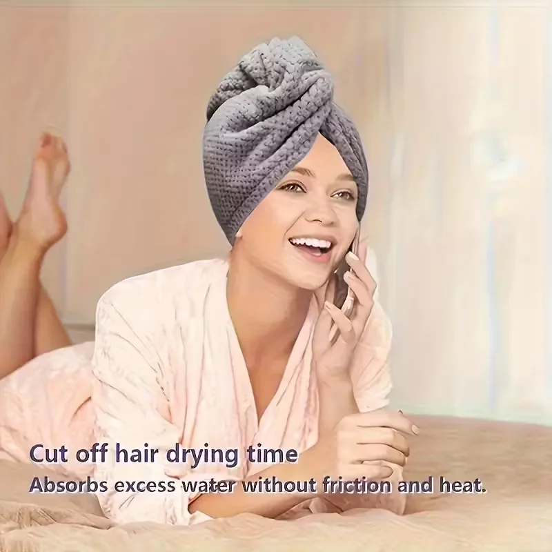 Toalha de cabelo de cor sólida Touca de cabelo seca texturizada 9,8 "X 25,5" envoltório de toalha de cabelo absorvente para mulheres com botões