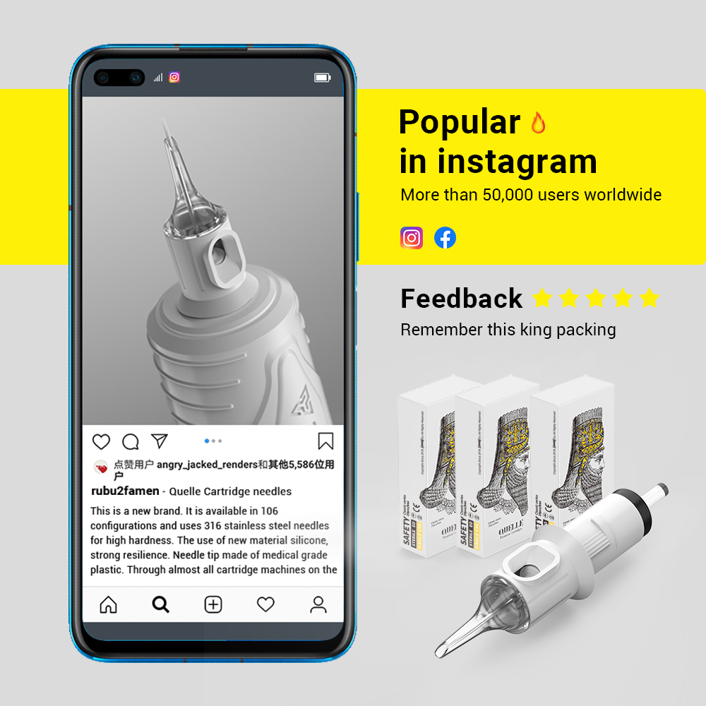 QUELLE 20PCS เข็มสักตลับหมึก RL/RS/RM/M1 ทิ้งปราศจากเชื้อแต่งหน้าถาวร Body ศิลปินสําหรับรอยสักเครื่อง